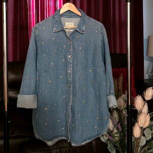 RELAXED EMBELLISHED DENIM SHIRT!